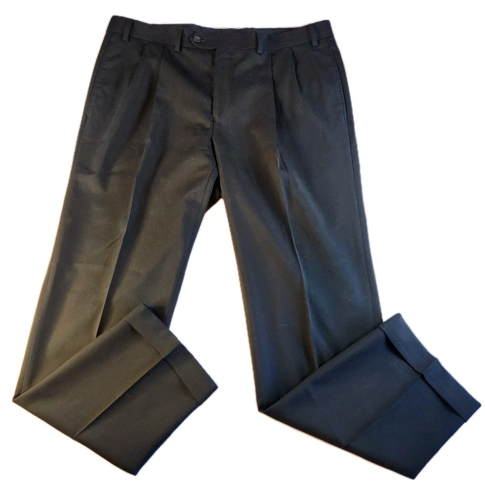 RALPH LAUREN High Performance Wool Pants Men's 36 x 30 Black Pleated